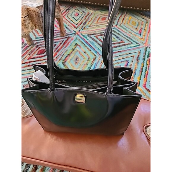 Vintage Furla Patent Leather Bag GOLD TRIM inbossed With Furla - Picture 1 of 9